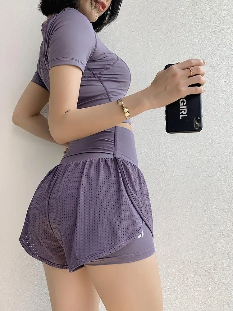 Women Summer High Waist Mesh Yoga Shorts