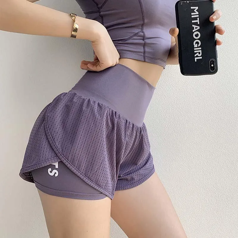 Women Summer High Waist Mesh Yoga Shorts