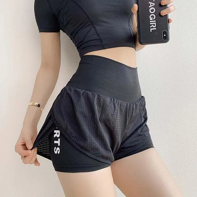 Women Summer High Waist Mesh Yoga Shorts
