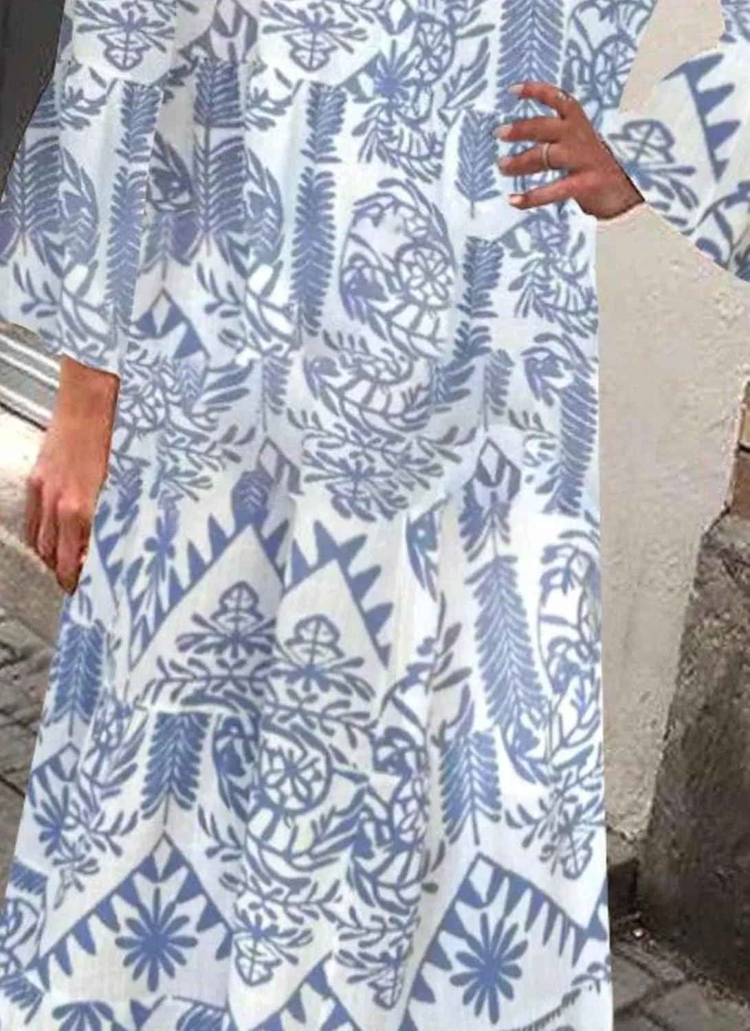 Womens 2025 Elegant Floral Print Maxi Dress Stylish Tiered 3/4 Sleeve Maxi Dress