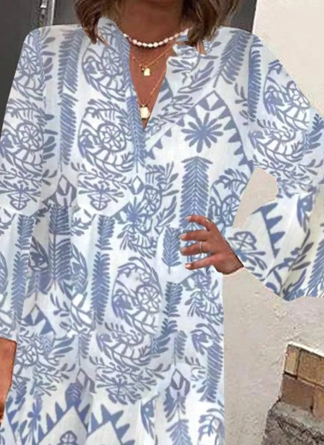 Womens 2025 Elegant Floral Print Maxi Dress Stylish Tiered 3/4 Sleeve Maxi Dress