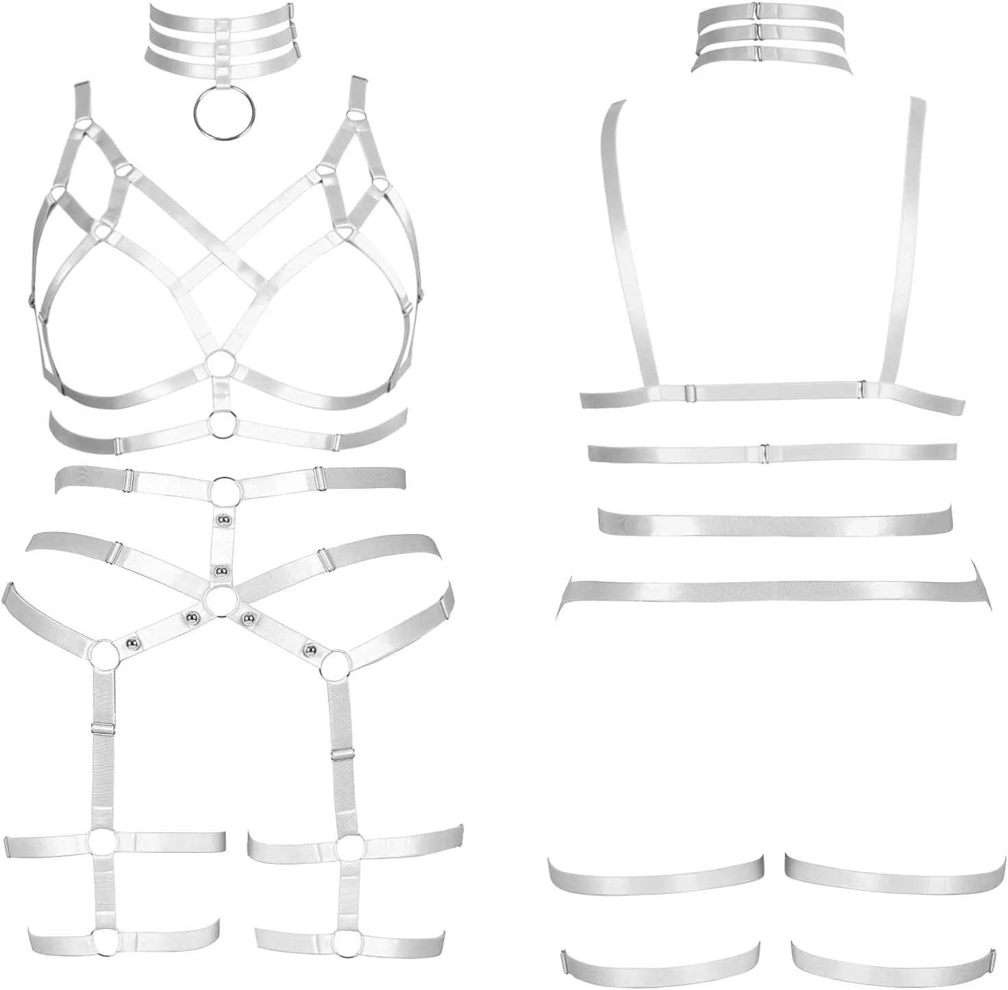 Women's Body Harness Bra Fashion Plus Size Cage Bra Cutout Stockings Garter Set Punk Gothic Carnival Dance Costume