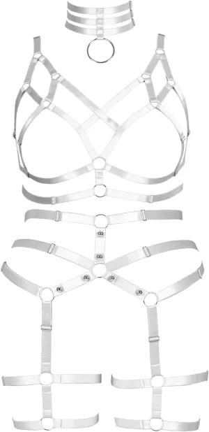 Women's Body Harness Bra Fashion Plus Size Cage Bra Cutout Stockings Garter Set Punk Gothic Carnival Dance Costume