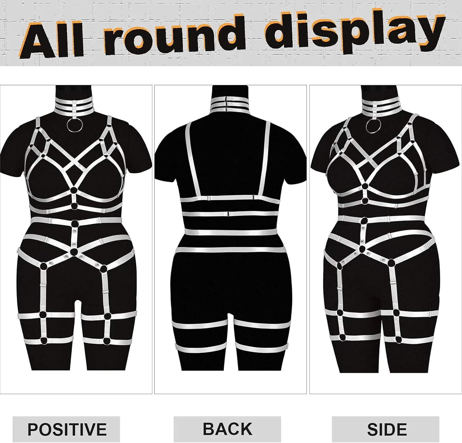 Women's Body Harness Bra Fashion Plus Size Cage Bra Cutout Stockings Garter Set Punk Gothic Carnival Dance Costume