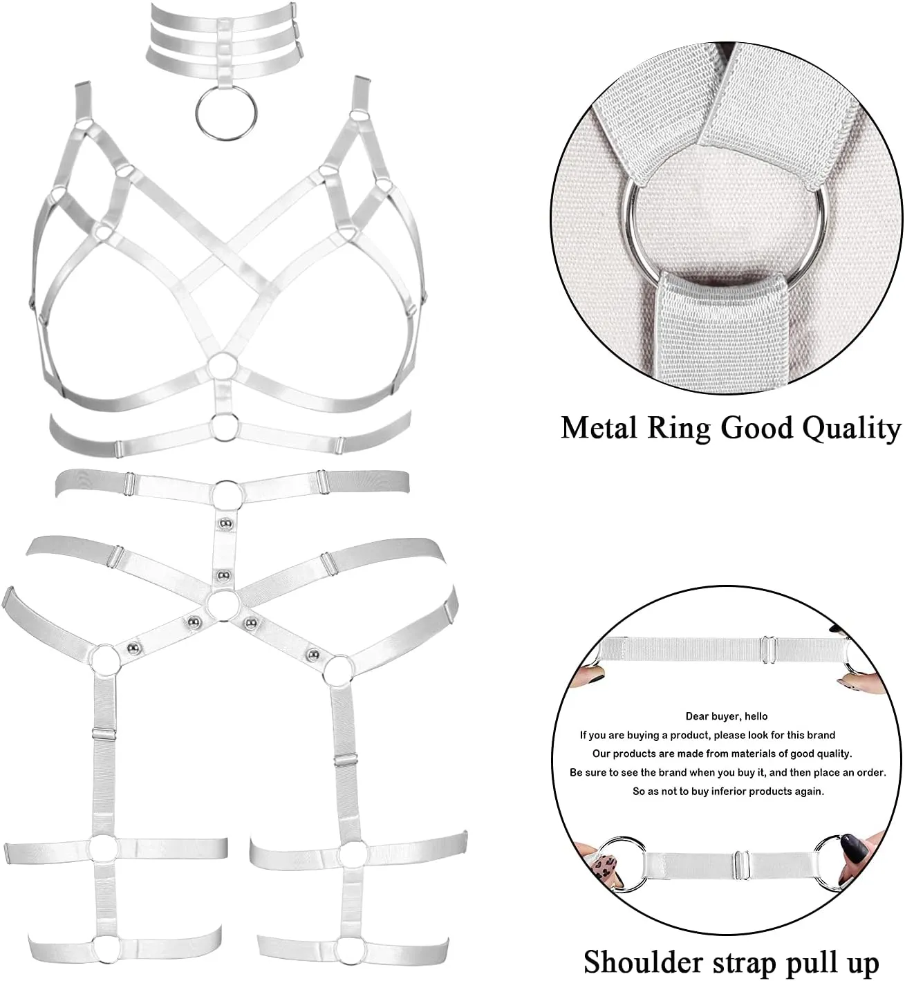 Women's Body Harness Bra Fashion Plus Size Cage Bra Cutout Stockings Garter Set Punk Gothic Carnival Dance Costume