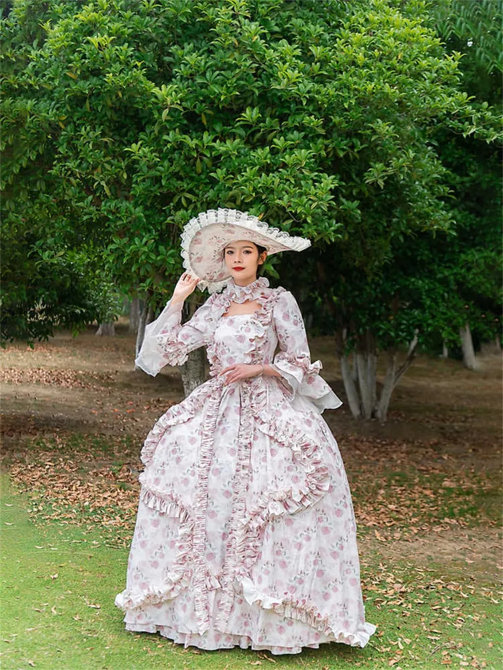 Women's European Court White Floral Long Dress Skirt 19th Retro Princess Cosplay Costume Custom Made