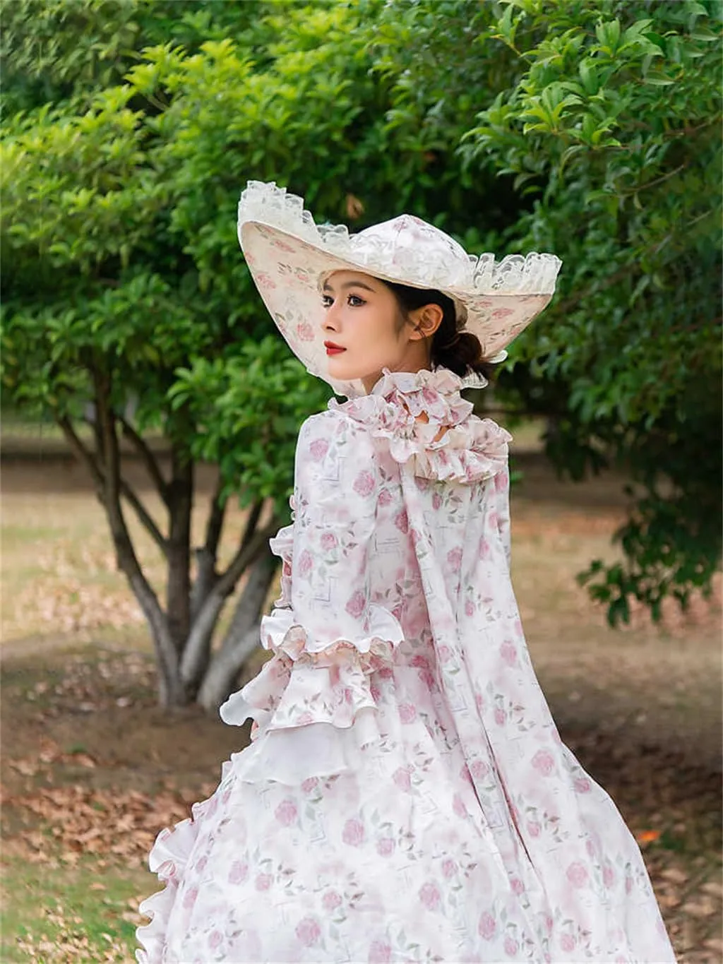 Women's European Court White Floral Long Dress Skirt 19th Retro Princess Cosplay Costume Custom Made