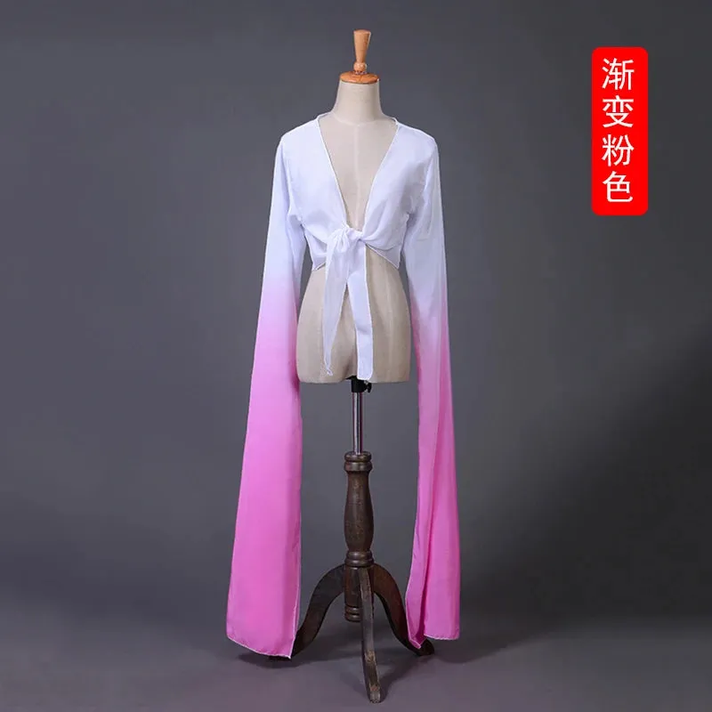 Women's Faux Silk Hanfu Dance Top - Long Sleeves, Chinese Classical Tibetan Style Costume