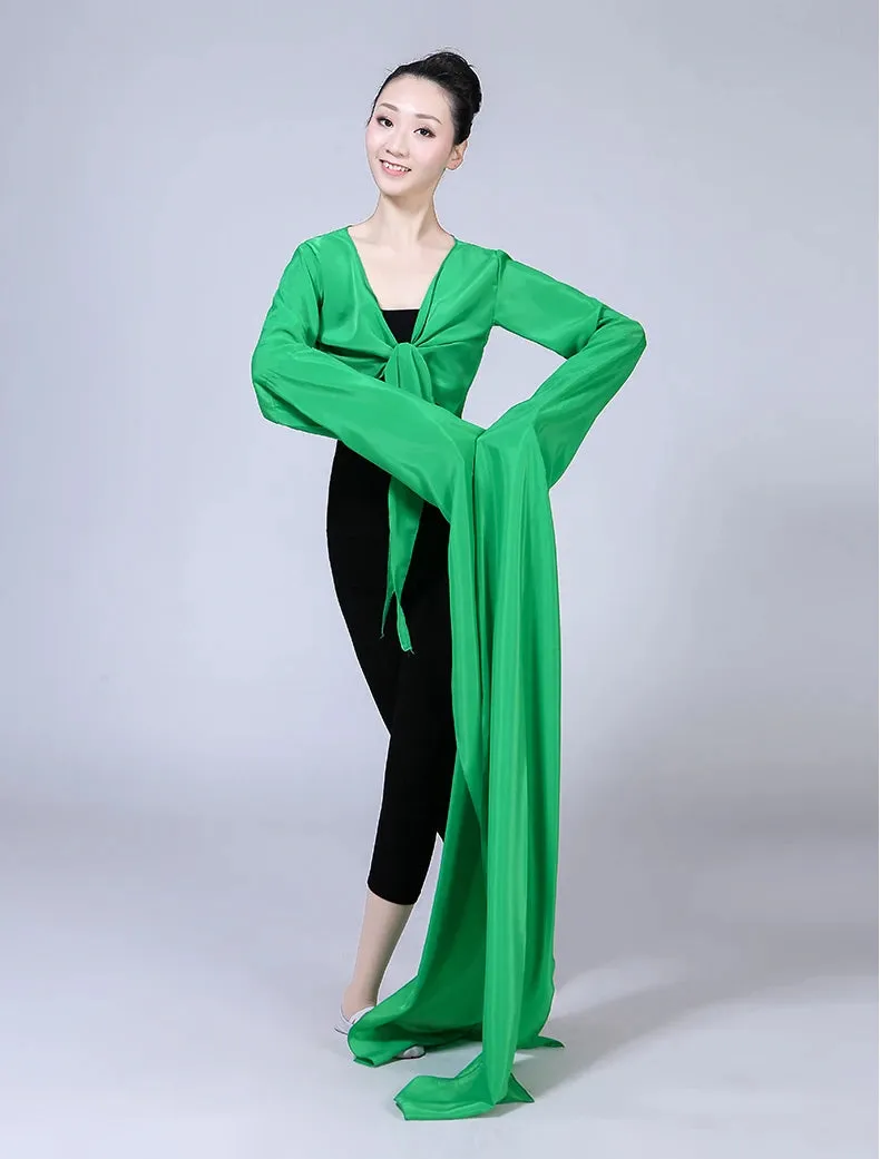 Women's Faux Silk Hanfu Dance Top - Long Sleeves, Chinese Classical Tibetan Style Costume