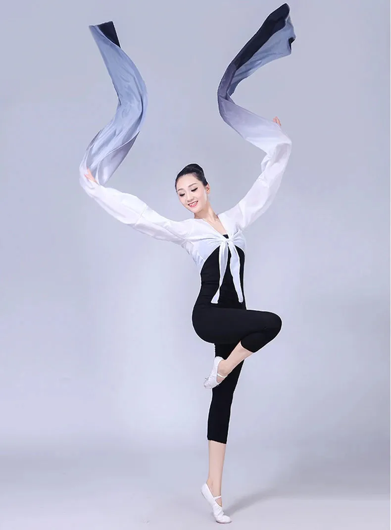 Women's Faux Silk Hanfu Dance Top - Long Sleeves, Chinese Classical Tibetan Style Costume