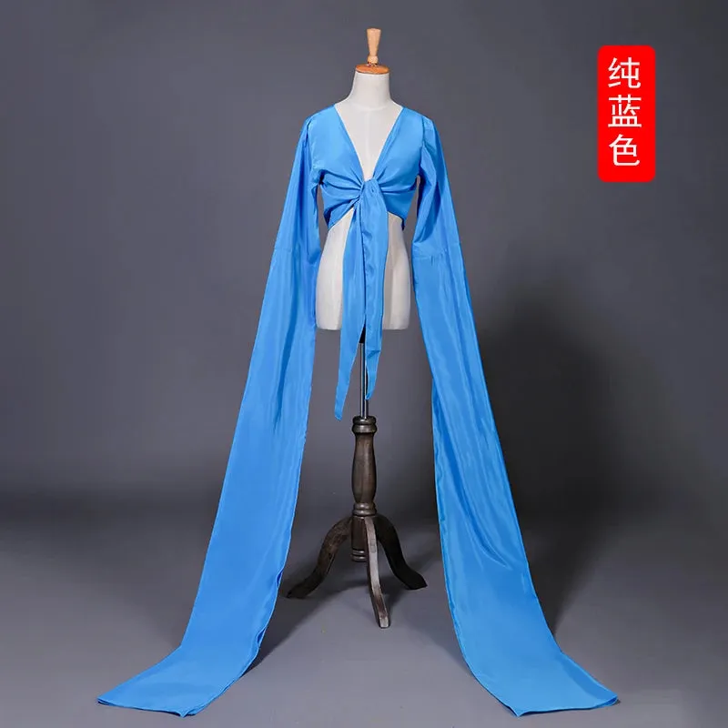 Women's Faux Silk Hanfu Dance Top - Long Sleeves, Chinese Classical Tibetan Style Costume