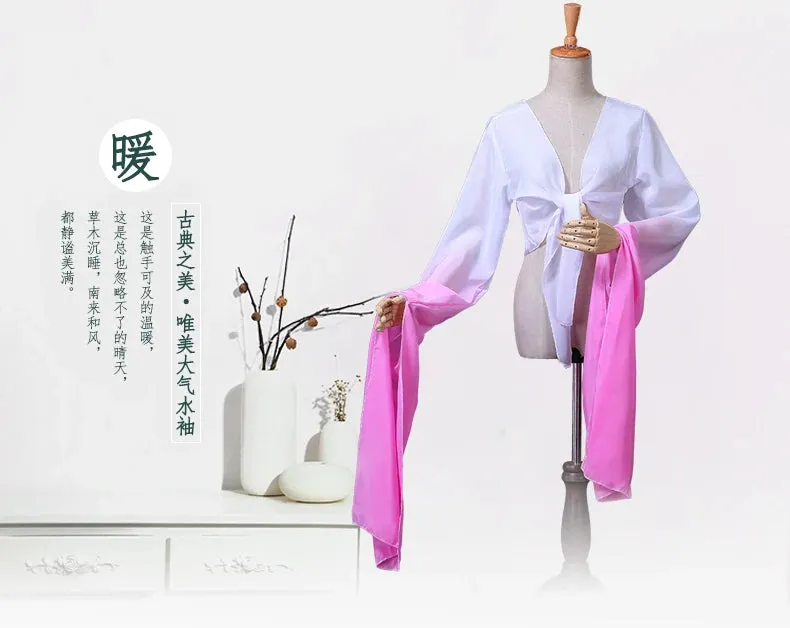Women's Faux Silk Hanfu Dance Top - Long Sleeves, Chinese Classical Tibetan Style Costume