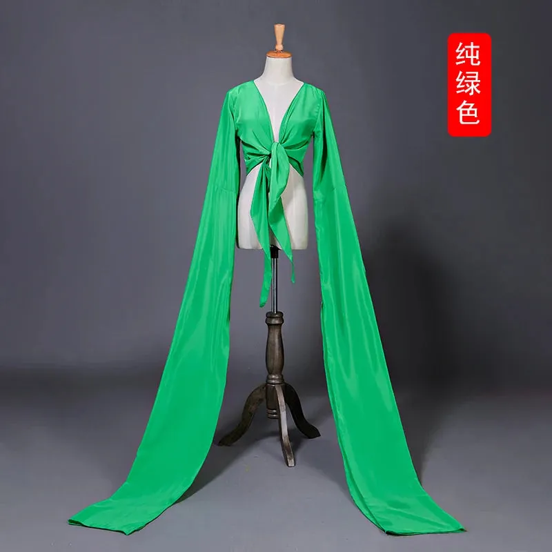 Women's Faux Silk Hanfu Dance Top - Long Sleeves, Chinese Classical Tibetan Style Costume