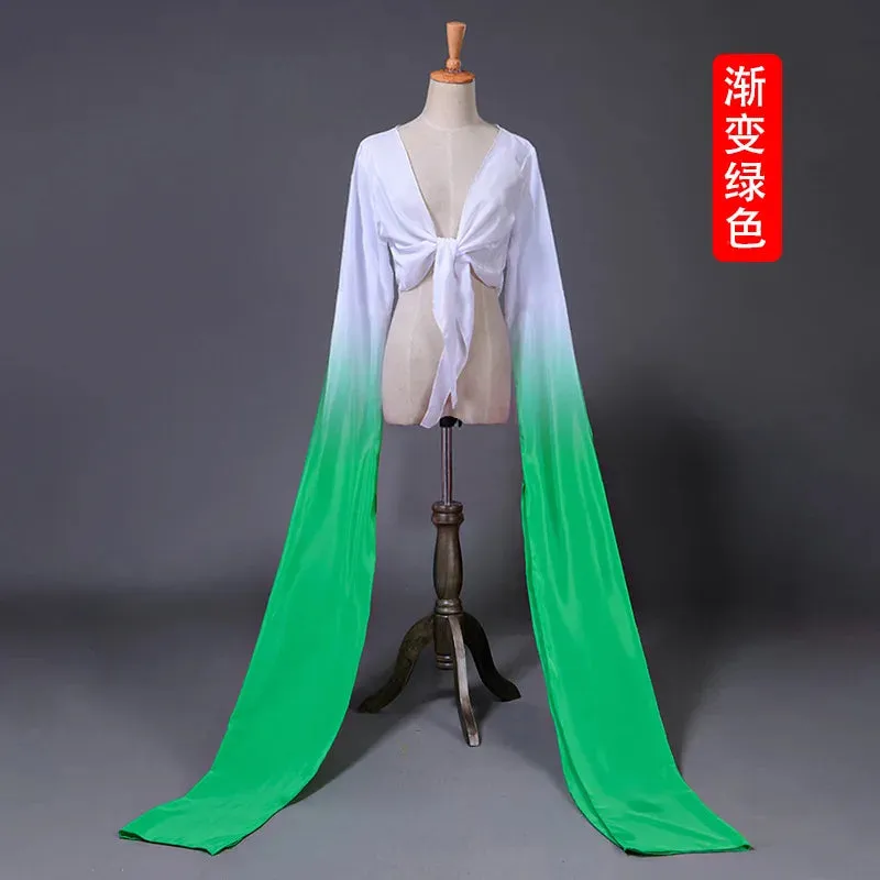 Women's Faux Silk Hanfu Dance Top - Long Sleeves, Chinese Classical Tibetan Style Costume