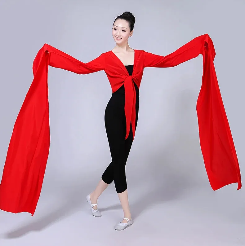 Women's Faux Silk Hanfu Dance Top - Long Sleeves, Chinese Classical Tibetan Style Costume