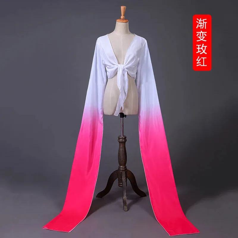 Women's Faux Silk Hanfu Dance Top - Long Sleeves, Chinese Classical Tibetan Style Costume