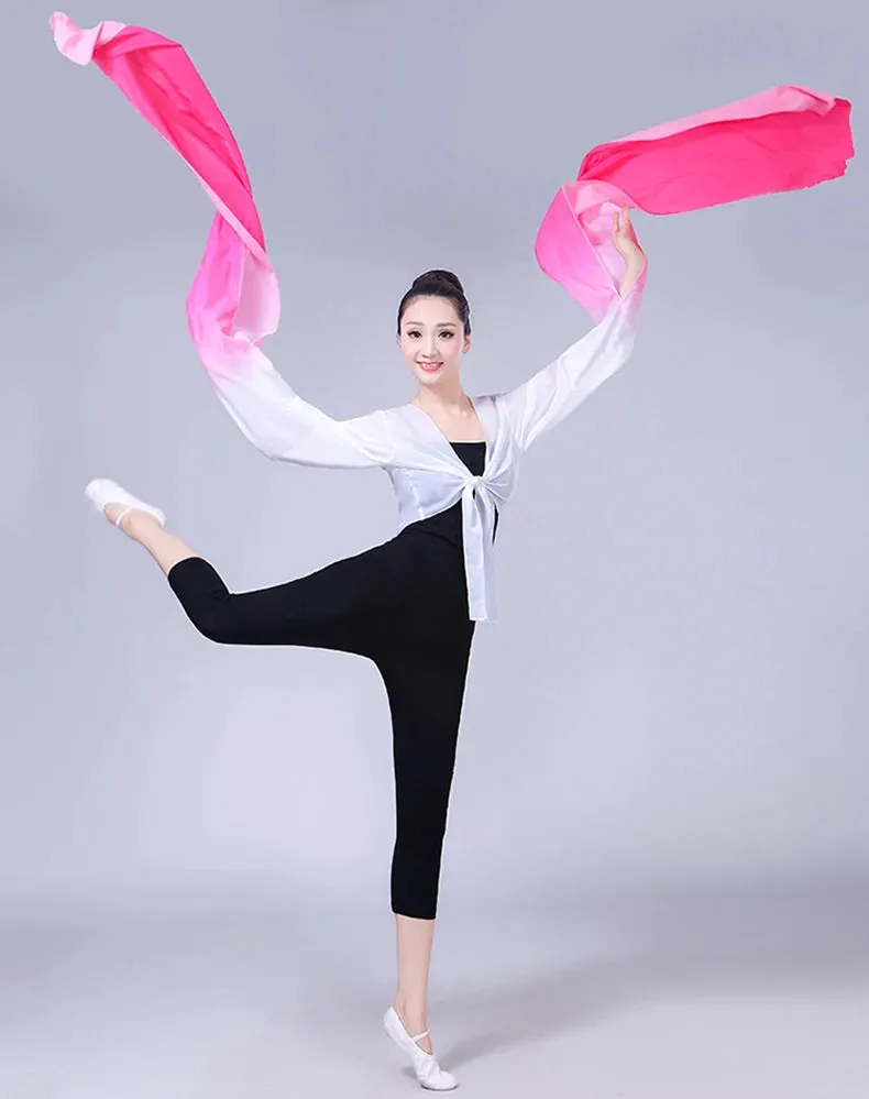 Women's Faux Silk Hanfu Dance Top - Long Sleeves, Chinese Classical Tibetan Style Costume
