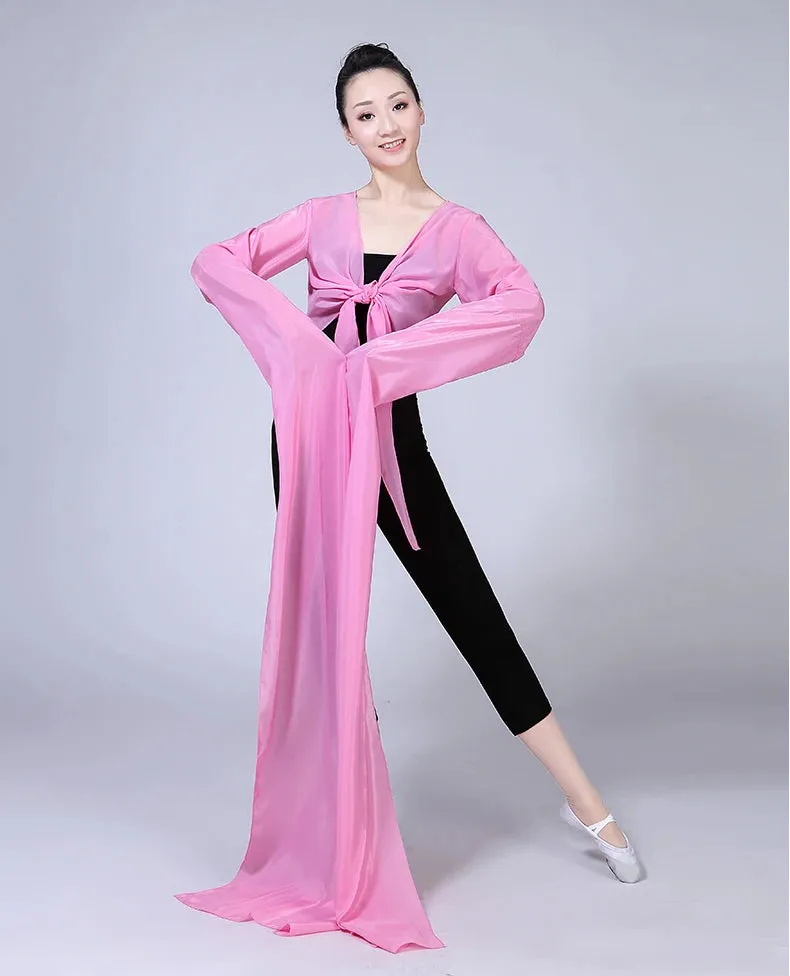 Women's Faux Silk Hanfu Dance Top - Long Sleeves, Chinese Classical Tibetan Style Costume