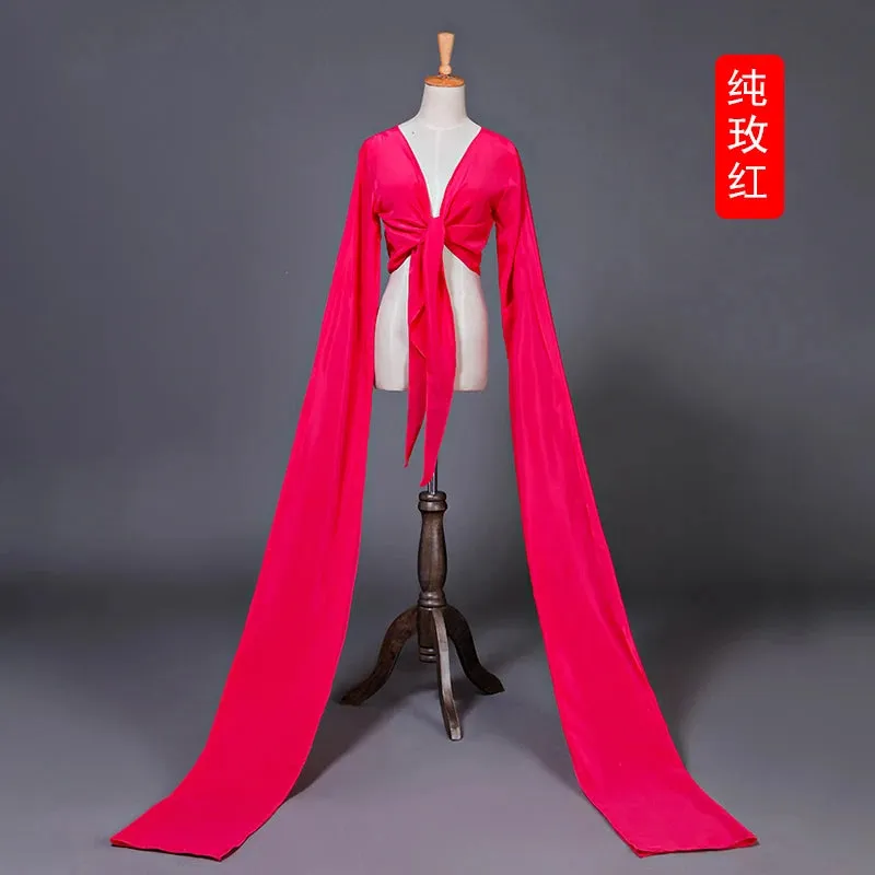 Women's Faux Silk Hanfu Dance Top - Long Sleeves, Chinese Classical Tibetan Style Costume