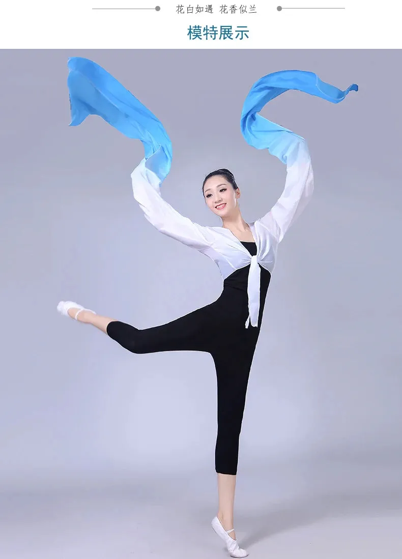 Women's Faux Silk Hanfu Dance Top - Long Sleeves, Chinese Classical Tibetan Style Costume