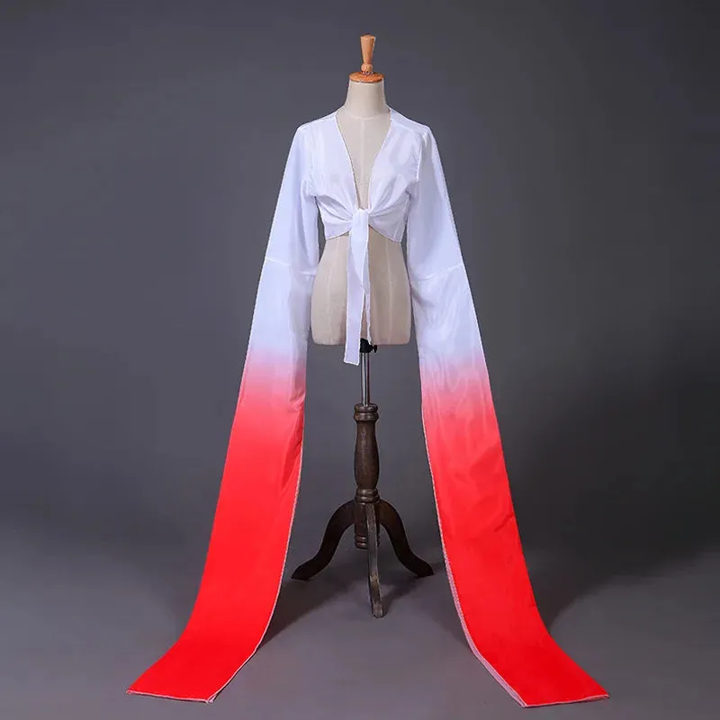 Women's Faux Silk Hanfu Dance Top - Long Sleeves, Chinese Classical Tibetan Style Costume