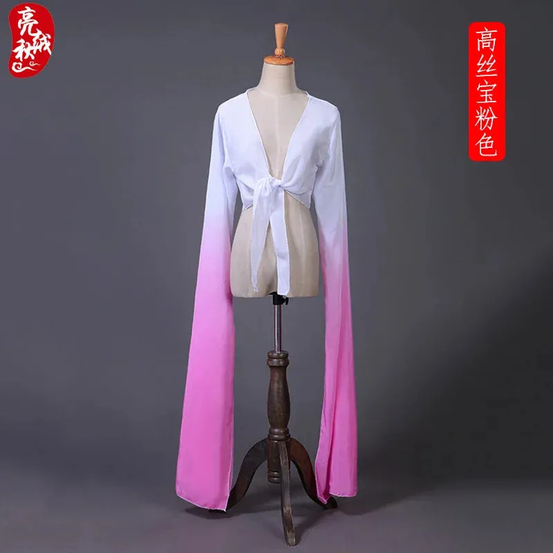 Women's Faux Silk Hanfu Dance Top - Long Sleeves, Chinese Classical Tibetan Style Costume