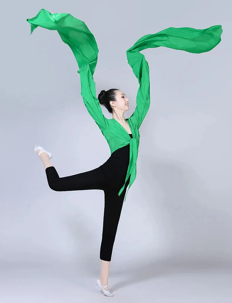 Women's Faux Silk Hanfu Dance Top - Long Sleeves, Chinese Classical Tibetan Style Costume
