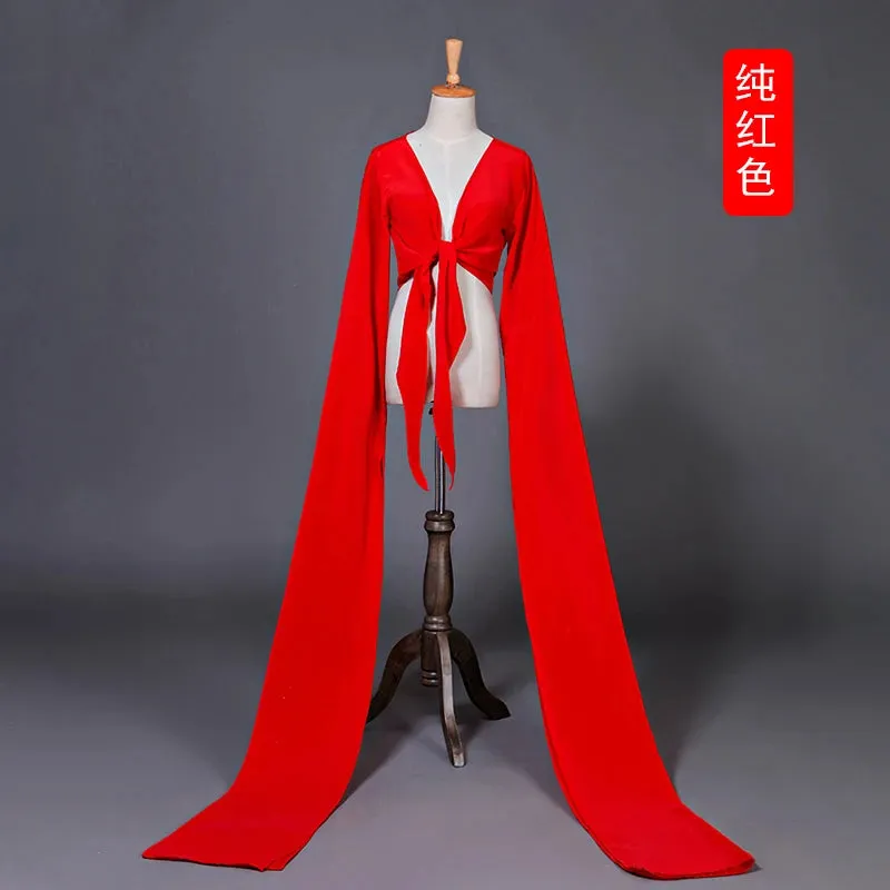 Women's Faux Silk Hanfu Dance Top - Long Sleeves, Chinese Classical Tibetan Style Costume