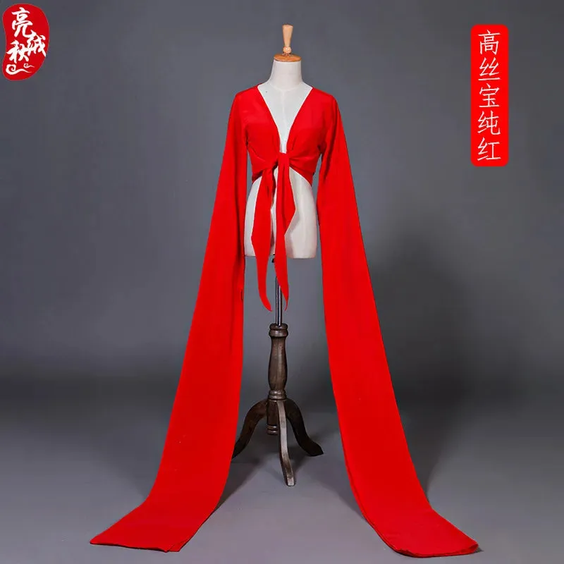 Women's Faux Silk Hanfu Dance Top - Long Sleeves, Chinese Classical Tibetan Style Costume