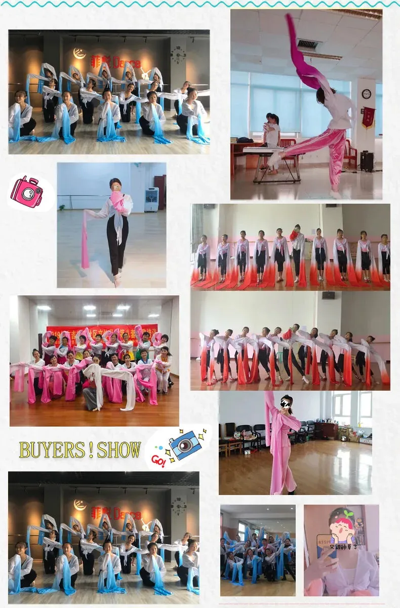 Women's Faux Silk Hanfu Dance Top - Long Sleeves, Chinese Classical Tibetan Style Costume