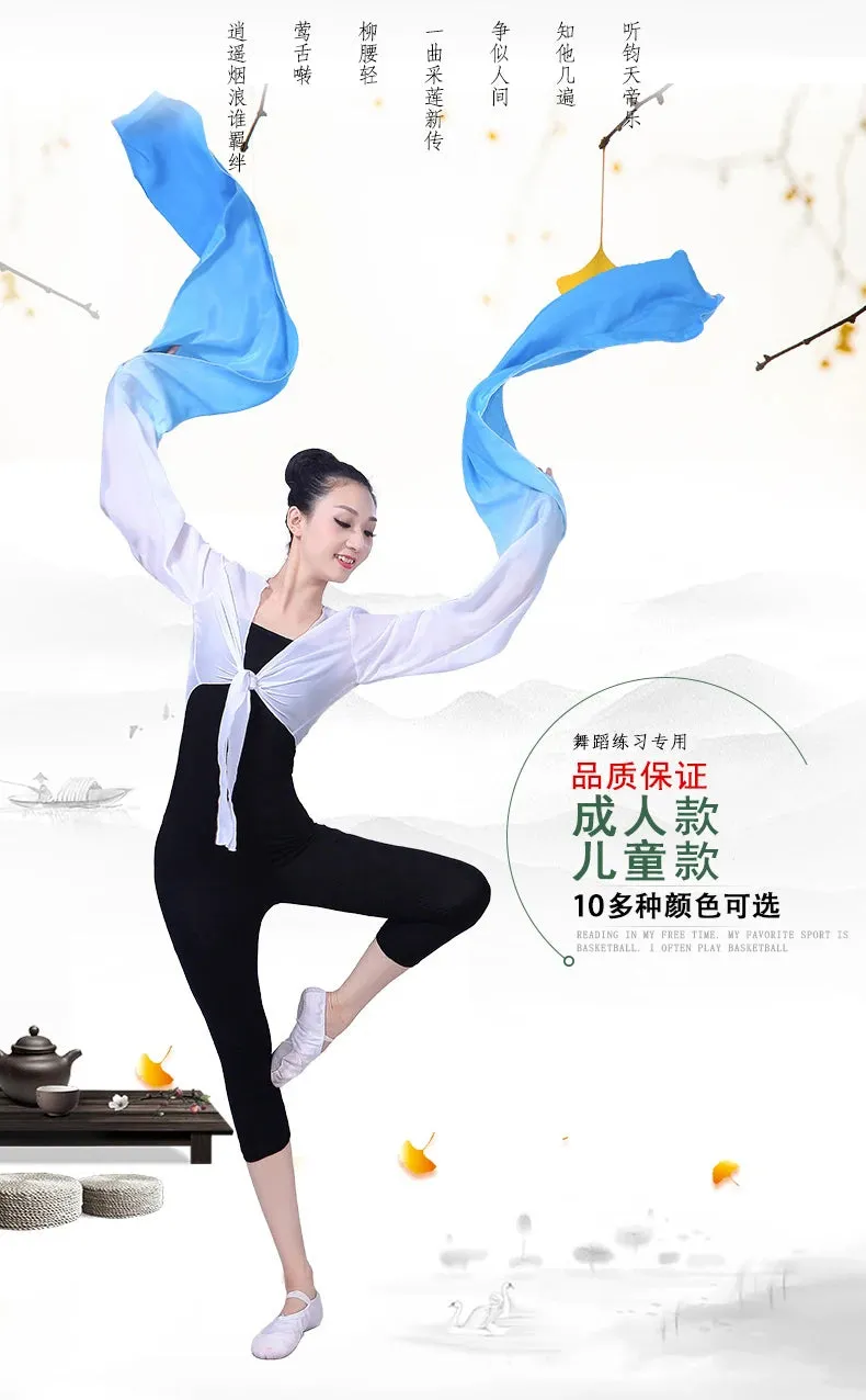 Women's Faux Silk Hanfu Dance Top - Long Sleeves, Chinese Classical Tibetan Style Costume