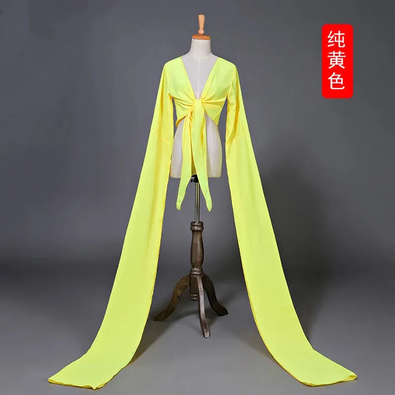 Women's Faux Silk Hanfu Dance Top - Long Sleeves, Chinese Classical Tibetan Style Costume