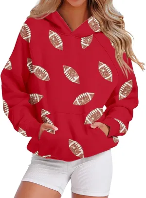 Womens Football Sequin Y2k Sweatshirt Crewneck Letter Graphic Pullover Long Sleeve Sweatshirt for Women 2024