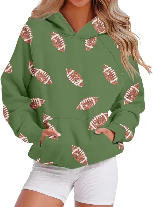 Womens Football Sequin Y2k Sweatshirt Crewneck Letter Graphic Pullover Long Sleeve Sweatshirt for Women 2024