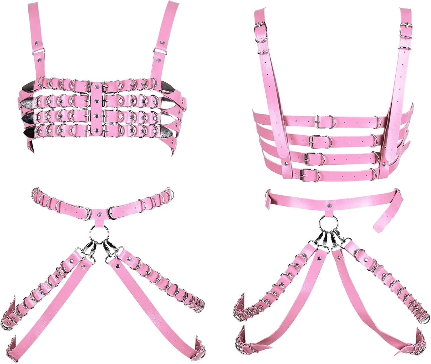 Women's Leather Body Harness Bra Garter Belt Set Punk Gothic Dance Carnival Costume Accessories