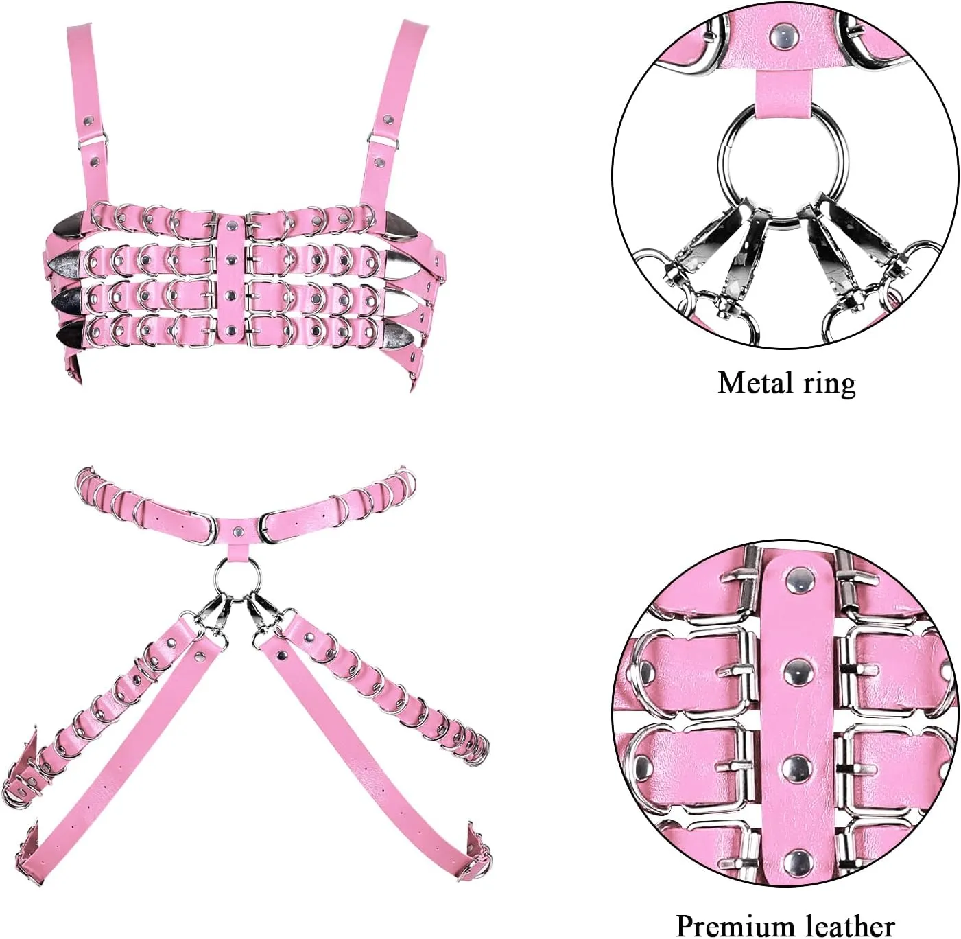 Women's Leather Body Harness Bra Garter Belt Set Punk Gothic Dance Carnival Costume Accessories