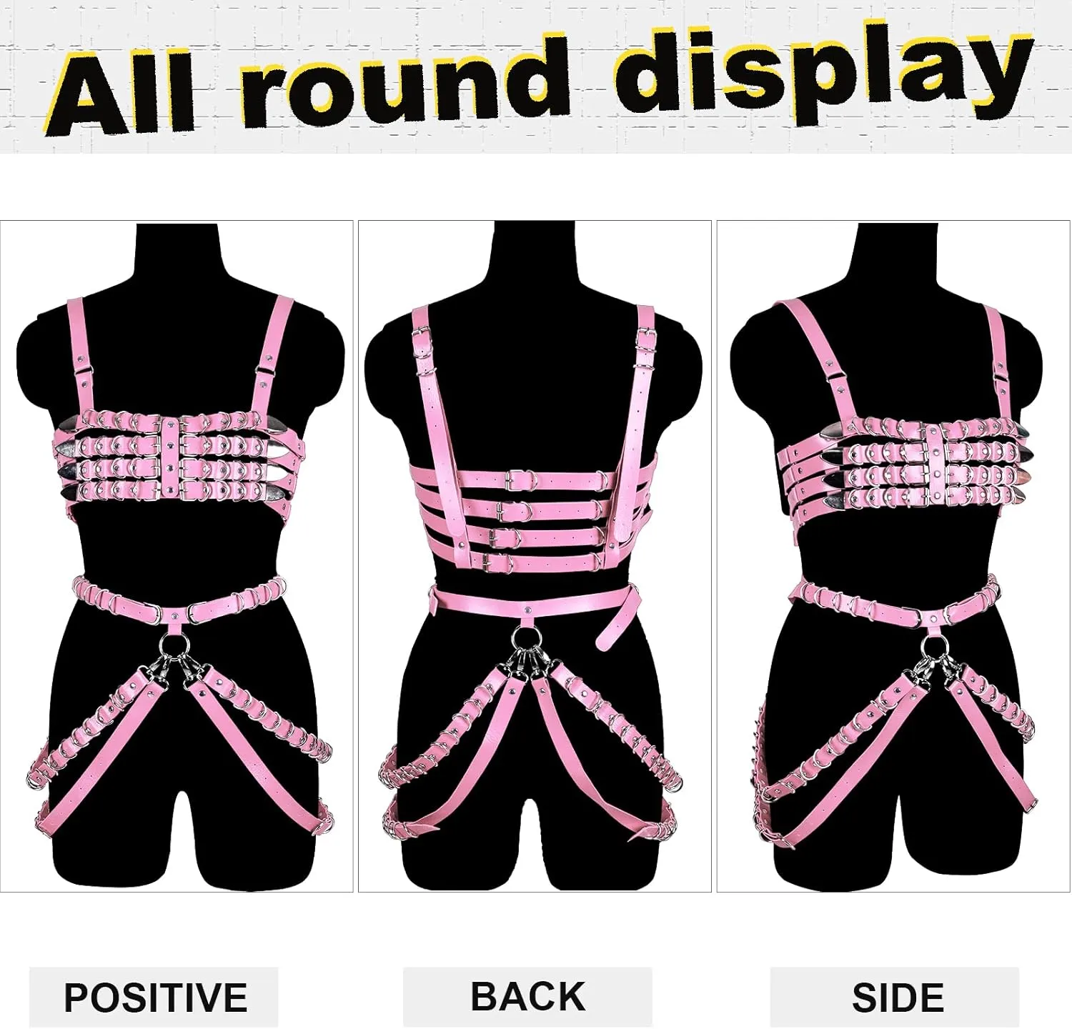 Women's Leather Body Harness Bra Garter Belt Set Punk Gothic Dance Carnival Costume Accessories