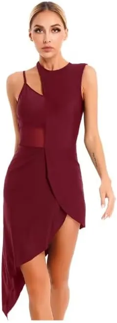 Womens ModernDance Dress Jazz Ballroom Dance Performance Costume Mesh Sheer Sleeveless Ballet Dance Leotard Dresses