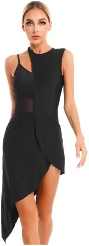 Womens ModernDance Dress Jazz Ballroom Dance Performance Costume Mesh Sheer Sleeveless Ballet Dance Leotard Dresses