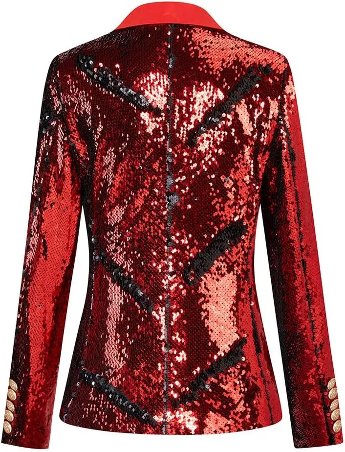 Women's Sequined Suit Jacket Two Tone Lapel Dance Performance Costume