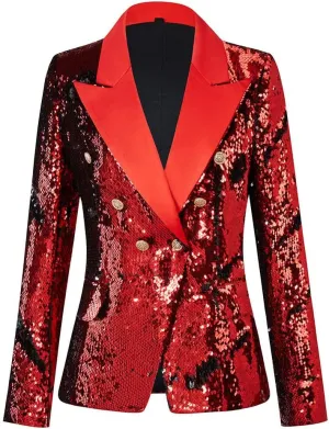 Women's Sequined Suit Jacket Two Tone Lapel Dance Performance Costume