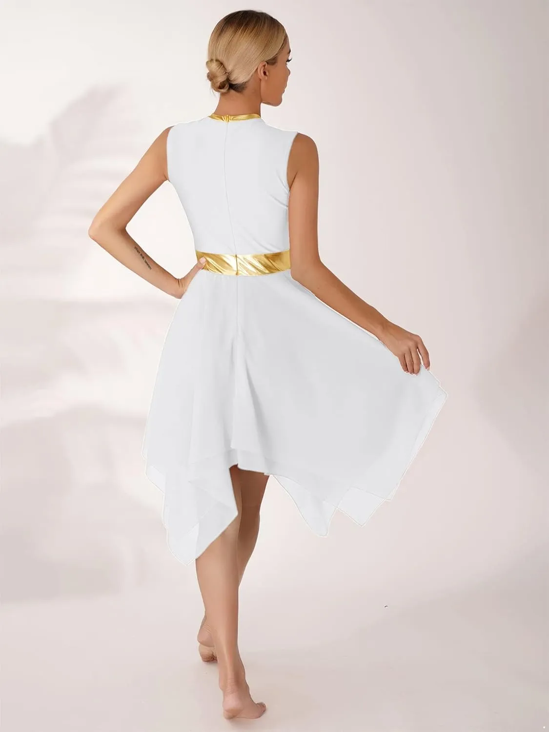 Womens Sleeveless Praise Dance Costume Irregular Hem Church Worship Dance Tunic Overlays