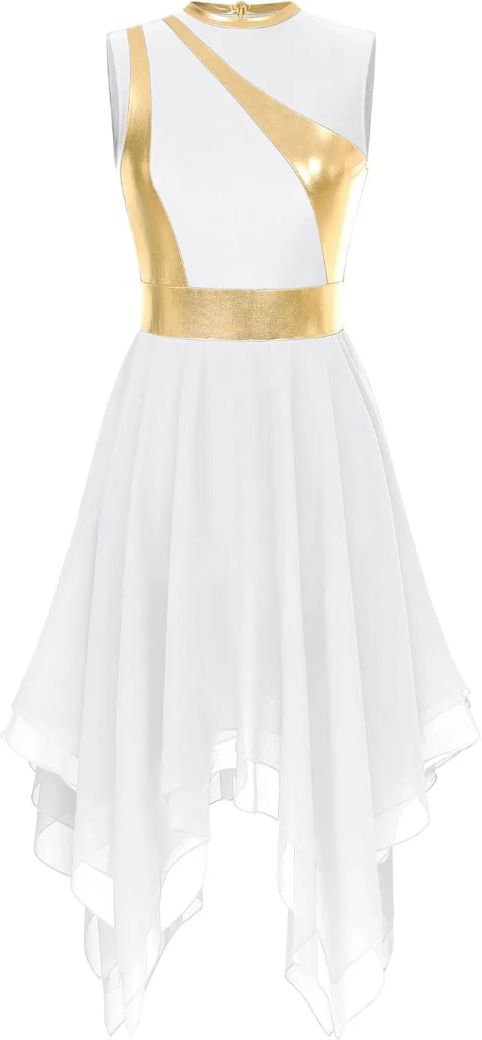 Womens Sleeveless Praise Dance Costume Irregular Hem Church Worship Dance Tunic Overlays
