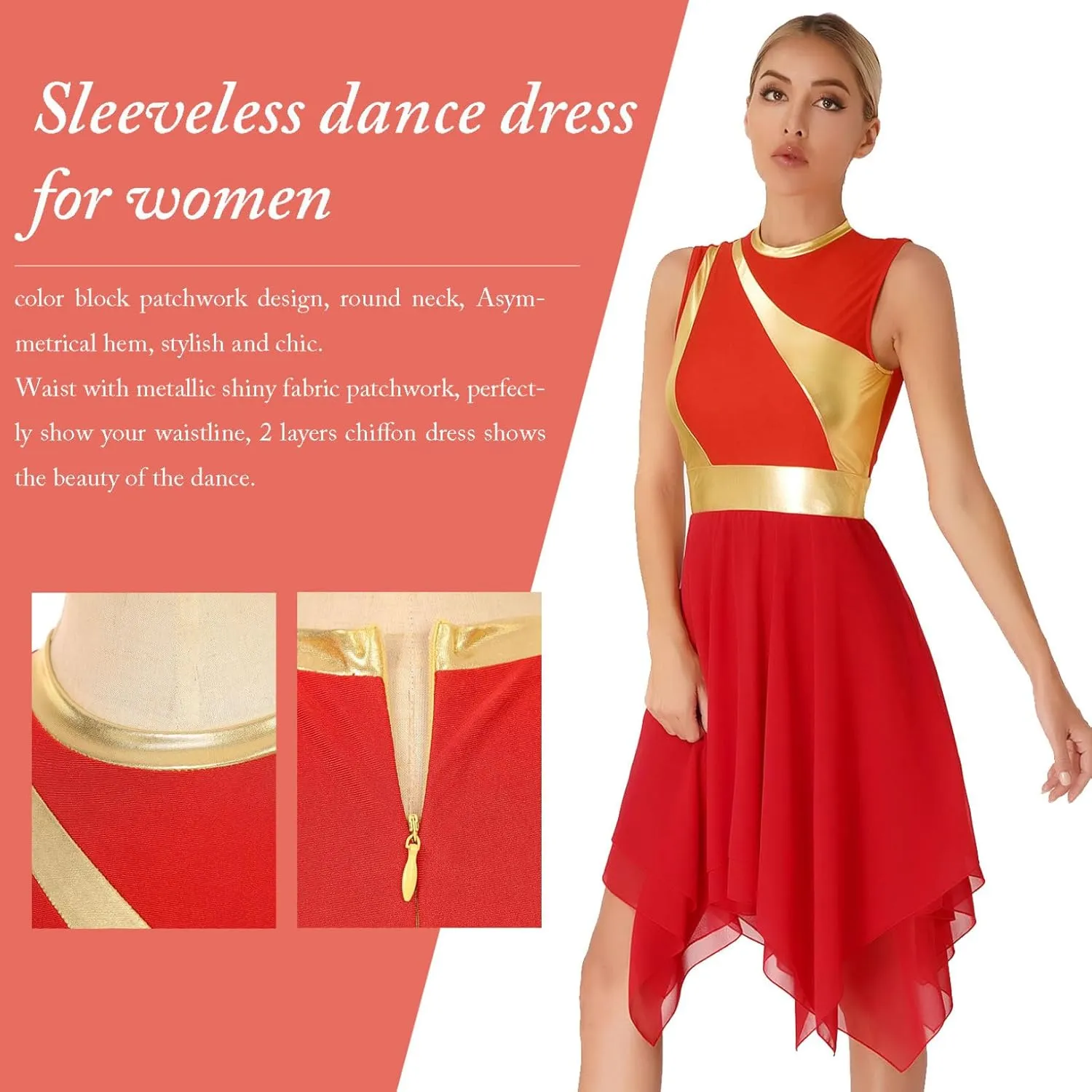Womens Sleeveless Praise Dance Costume Irregular Hem Church Worship Dance Tunic Overlays