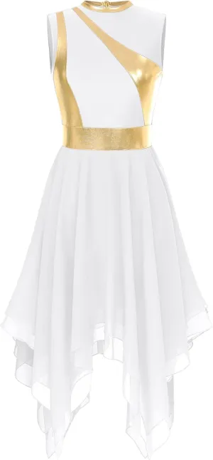 Womens Sleeveless Praise Dance Costume Irregular Hem Church Worship Dance Tunic Overlays