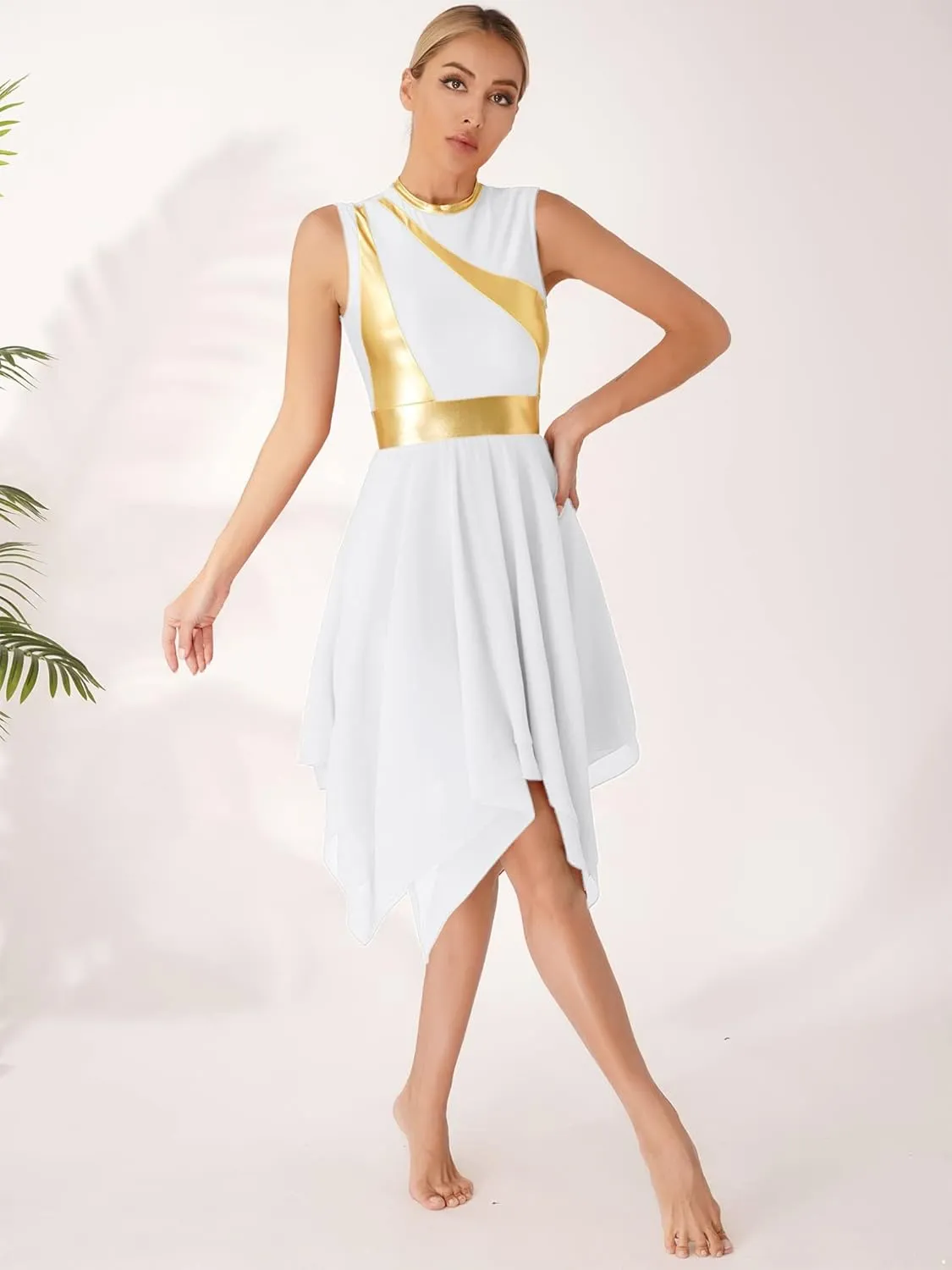 Womens Sleeveless Praise Dance Costume Irregular Hem Church Worship Dance Tunic Overlays