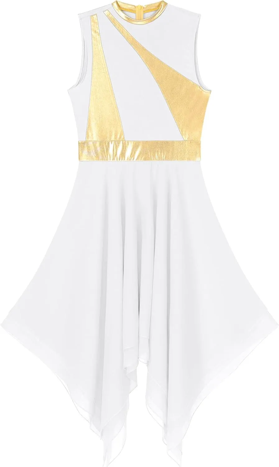 Womens Sleeveless Praise Dance Costume Irregular Hem Church Worship Dance Tunic Overlays