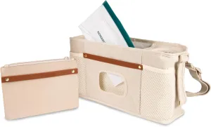 WONDERFOLD Universal Parent Console Stroller Organizer with Insulated Cup Holders, Hook & Loop Closure Handle Attachment, 2 Storage Pockets, Removable Shoulder Strap for Easy Transport