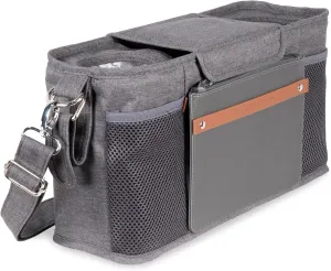 WONDERFOLD Universal Parent Console Stroller Organizer with Insulated Cup Holders, Hook & Loop Closure Handle Attachment, 2 Storage Pockets, Removable Shoulder Strap for Easy Transport