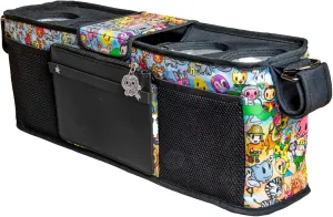 WONDERFOLD Universal Parent Console Stroller Organizer with Insulated Cup Holders, Hook & Loop Closure Handle Attachment, 2 Storage Pockets, Removable Shoulder Strap for Easy Transport